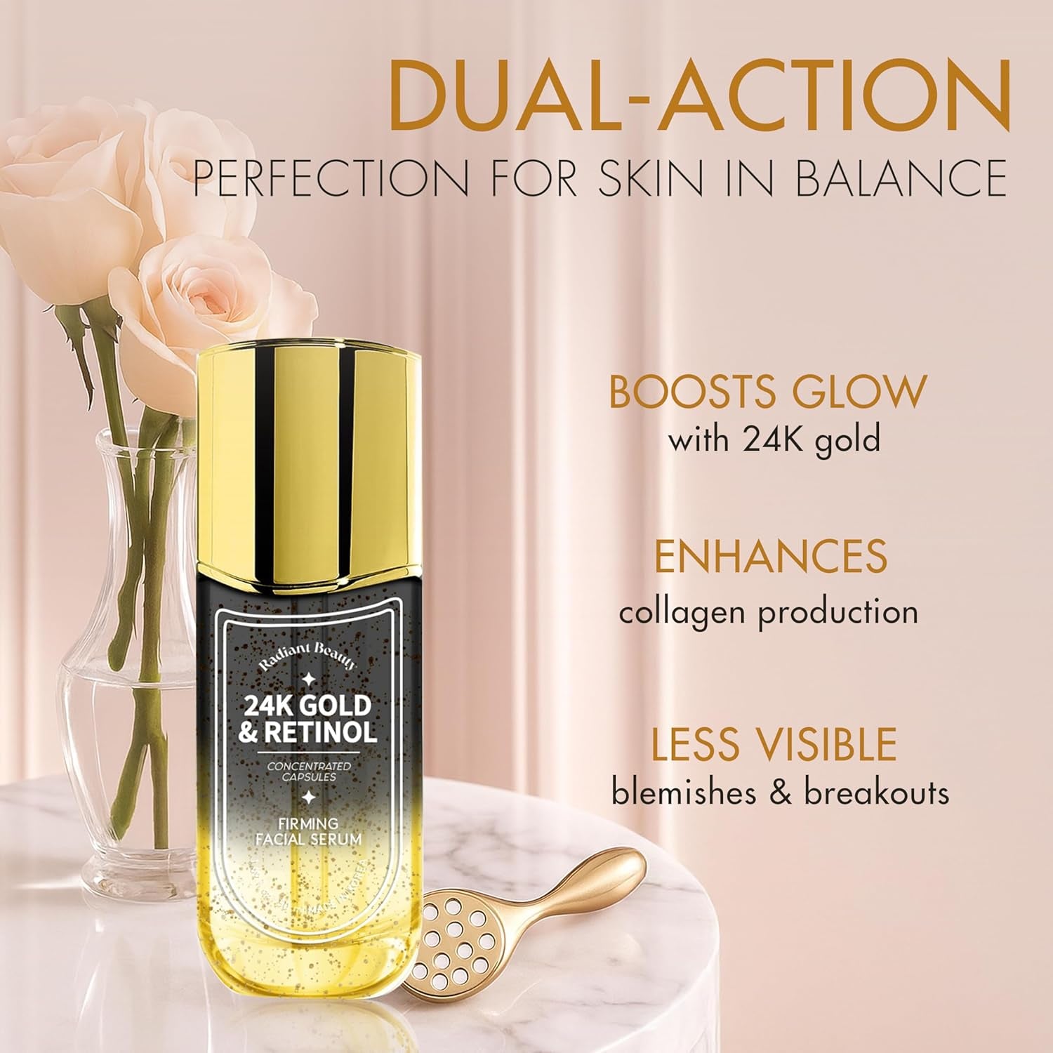 24K Gold & Retinol Firming Serum - Moisturizing, & Protecting - Reduces Dark Spots & Wrinkles - Dermatologist Tested, Korean Skin Care - 1.69 FL.OZ.