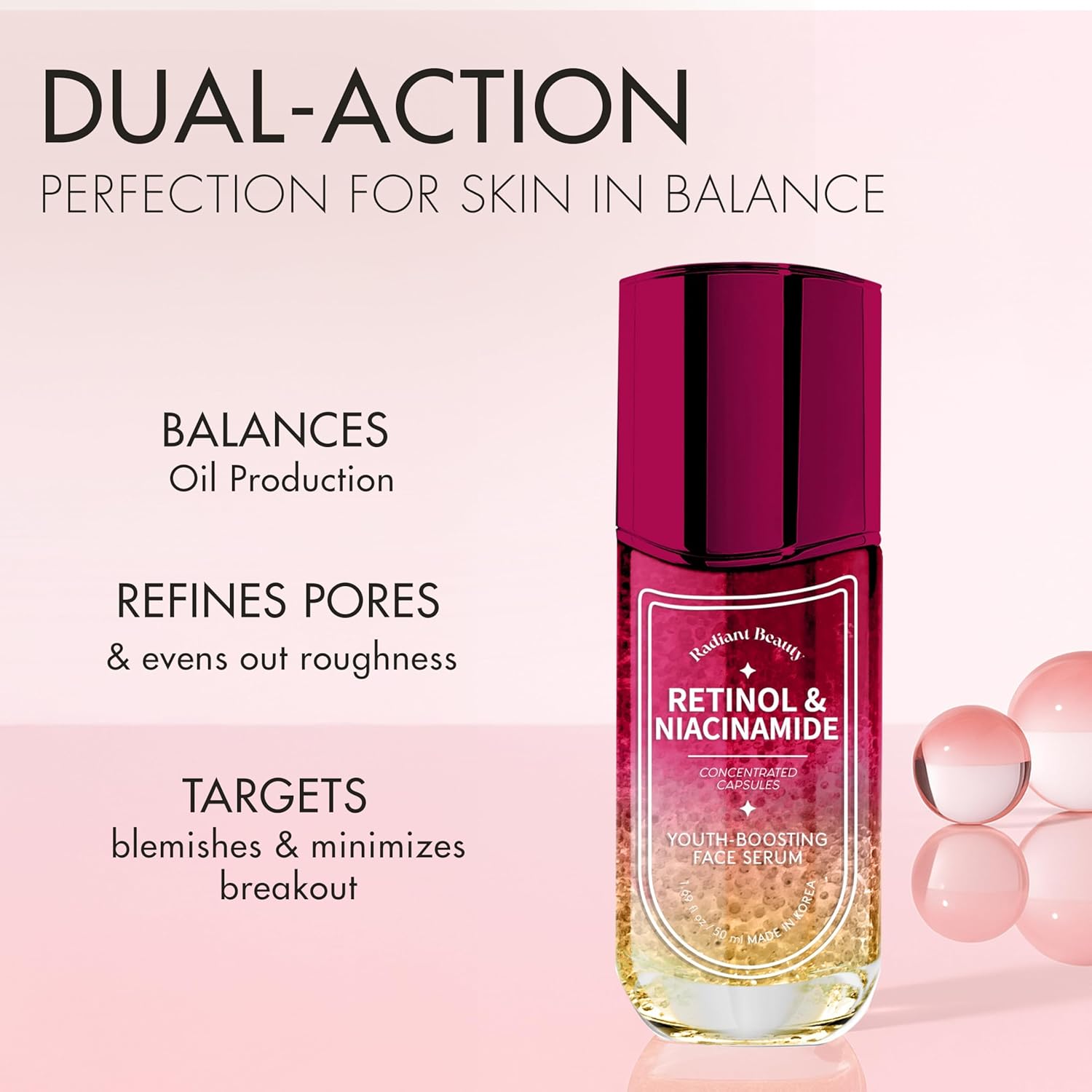 Retinol Serum for Face with Niacinamide – Dermatologist Tested, Anti-Aging, Korean Skin Care – Smooths Texture, Reduces Redness, Calms Sensitivity – Clean Vegan Formula – 1.69 Fl Oz