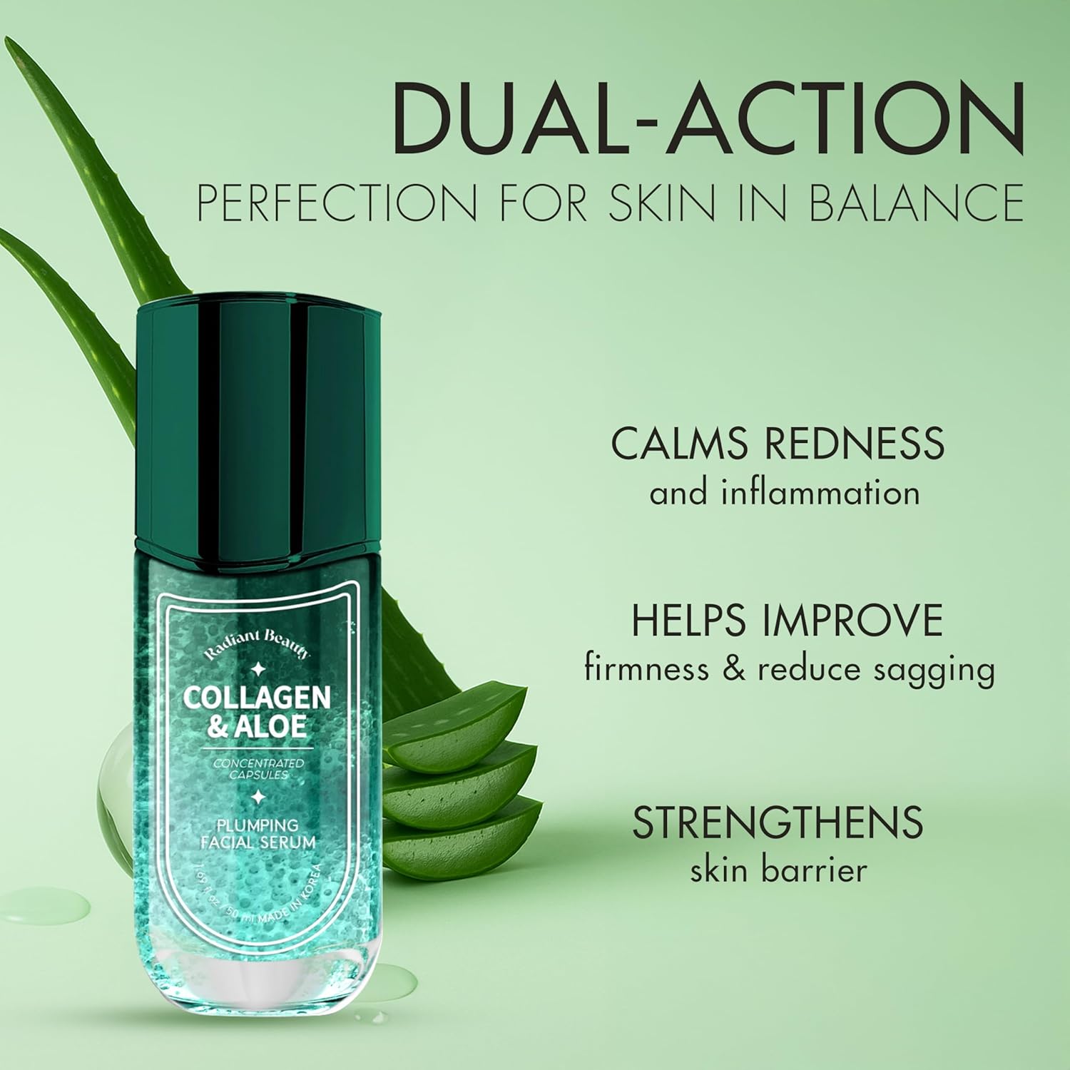 Collagen & Aloe Facial Serum - Anti-Aging, Plumping, Hydrating - Reduces Fine Lines & Wrinkles, Combats Dark Spots - Dermatologist Tested, Korean Skin Care - 1.69 FL.OZ.